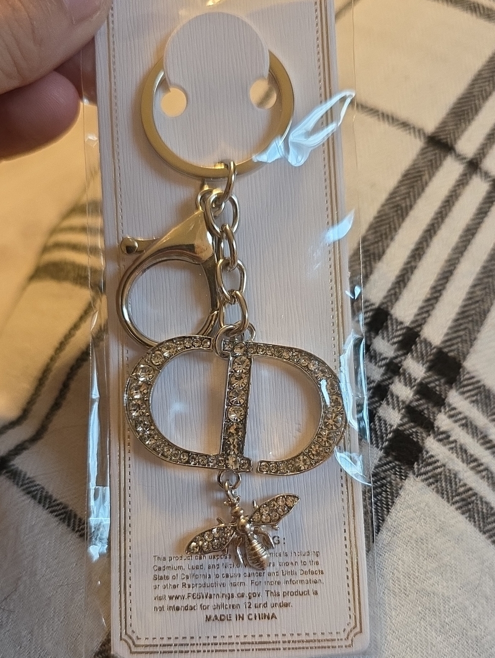 Crystal Bee Charm Keychain - Silver